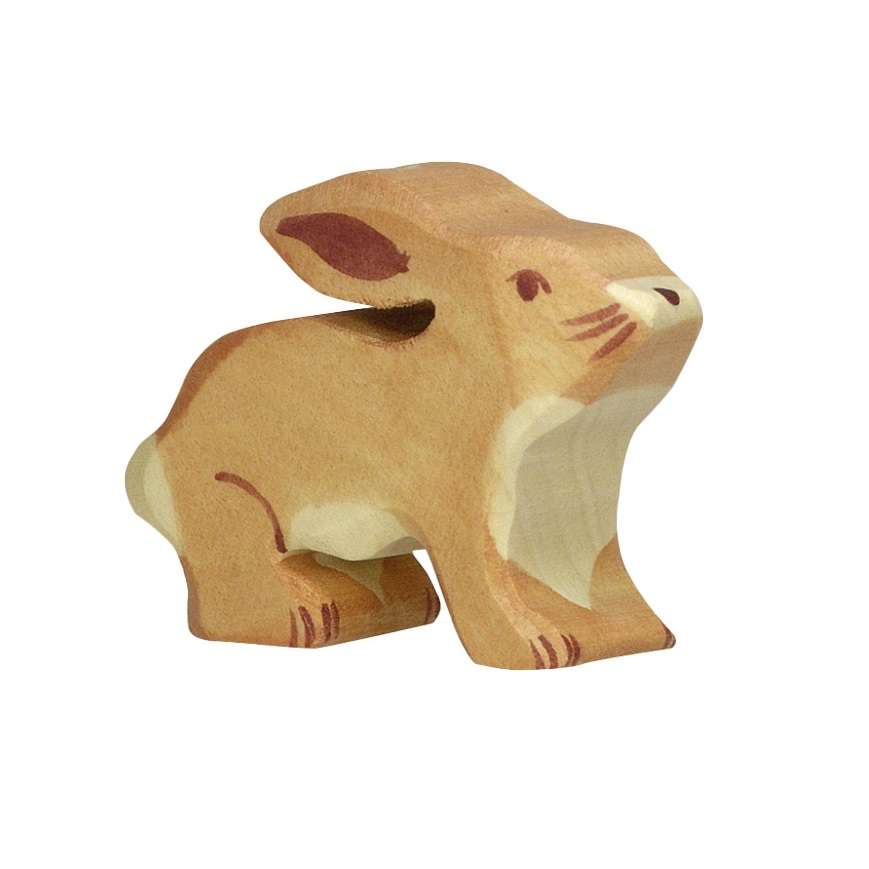 Holztiger Hase 'Ohren Hoch' – Handbemalte Holzfigur Für Kinder Ab 3 Jahren (ca. 5,8 X 2 X 7 Cm)