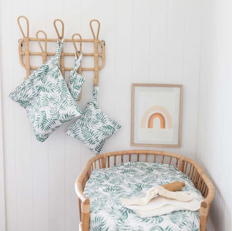 Bare and Boho Small, Medium and Large Wet Bag and Changing Mat - White Palms