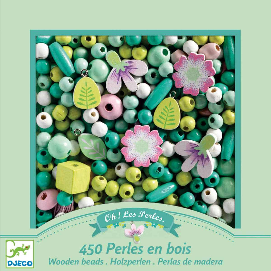 DJ09808 Djeco Make Jewellery Wooden Beads Leaves and Flowers