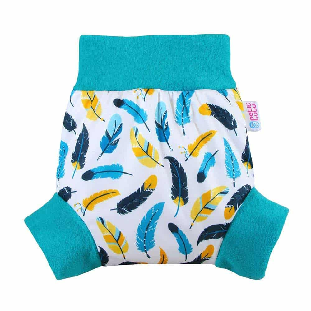 Petit Lulu Pull-Up Nappy Cover (Turquoise Feathers)