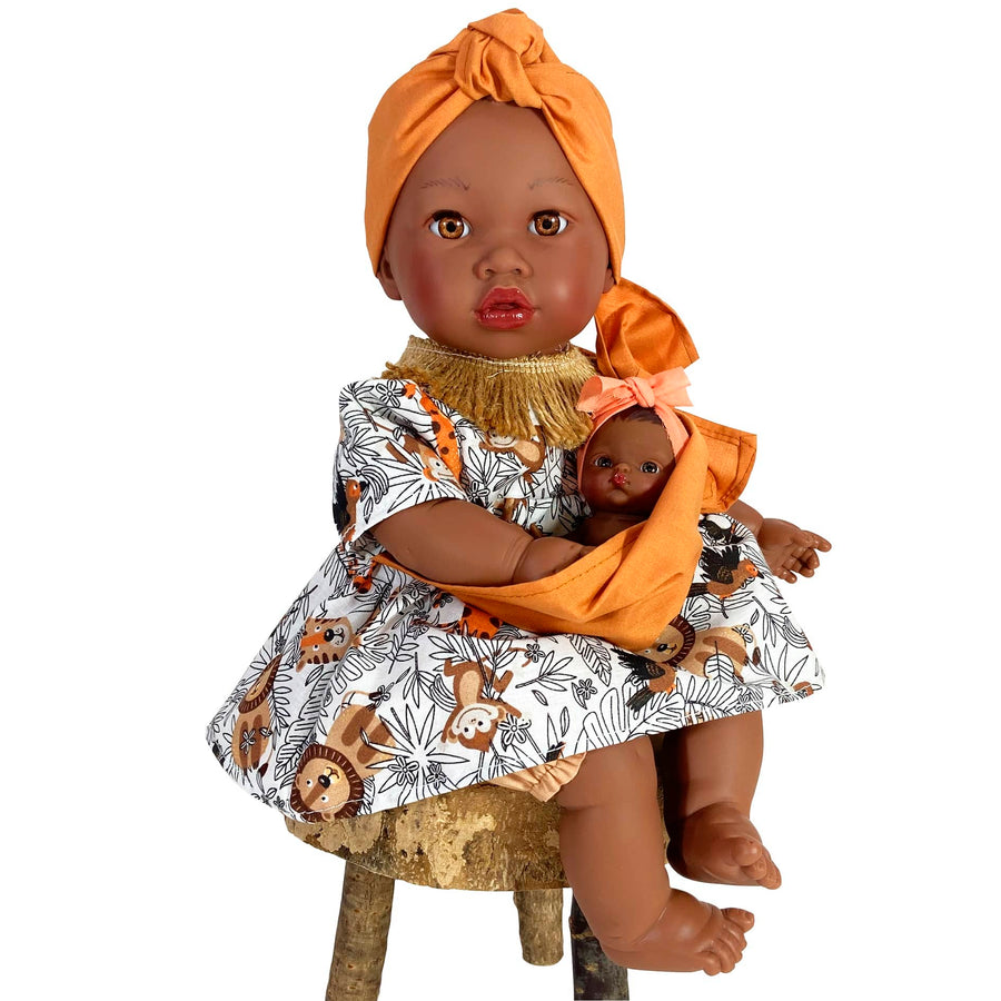 1330 Alika Doll with Baby - Jungle Dress (2)