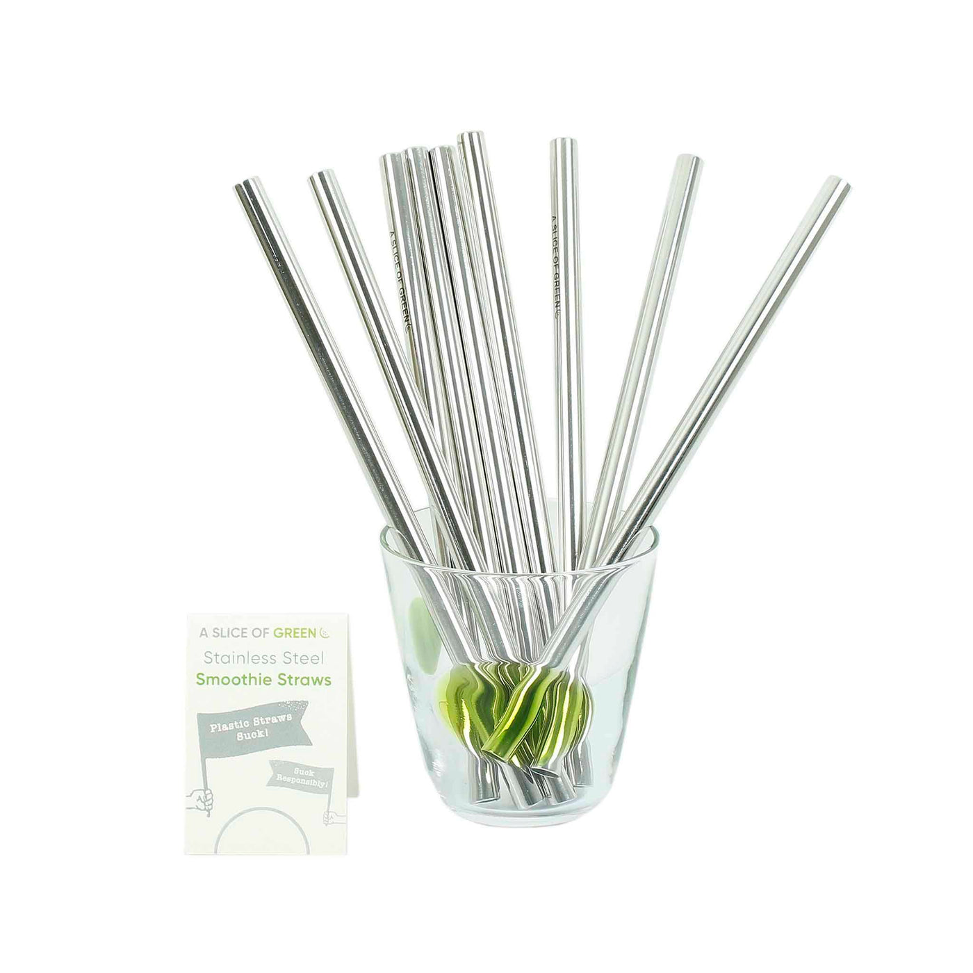 A Slice of Green Stainless Steel Smoothie Straws