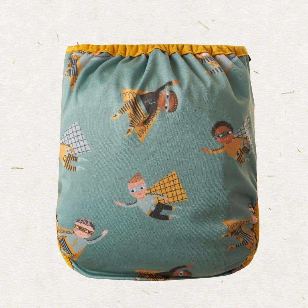 Eco Mini OS Cloth Diaper cover. Superhero - BACK