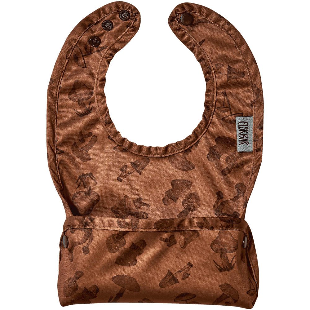 Elskbar Bib with pocket -mushrooms brown