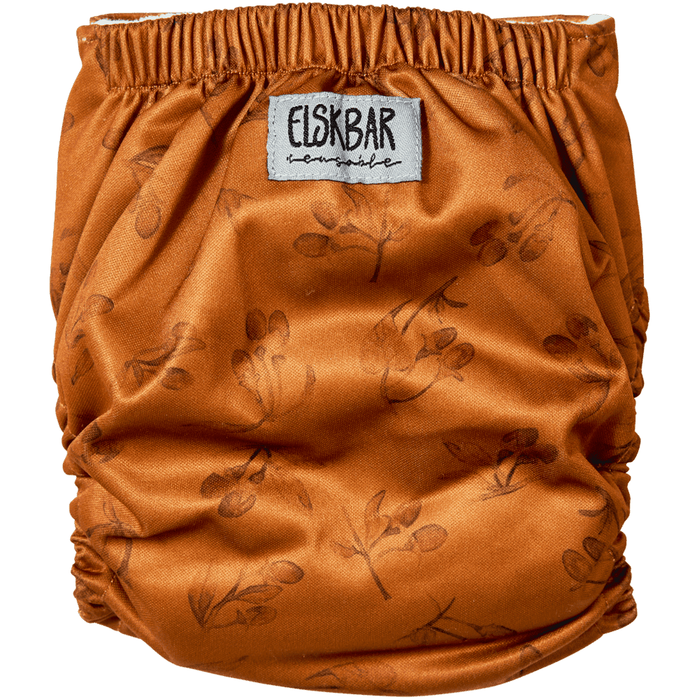 Elskbar One Size natural snap in all in one cloth diaper rear - goji (rust)
