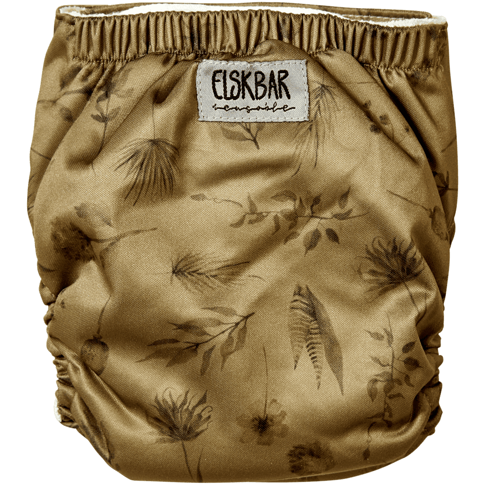 Elskbar One Size natural snap in all in one cloth diaper rear - wildflowers (sand)