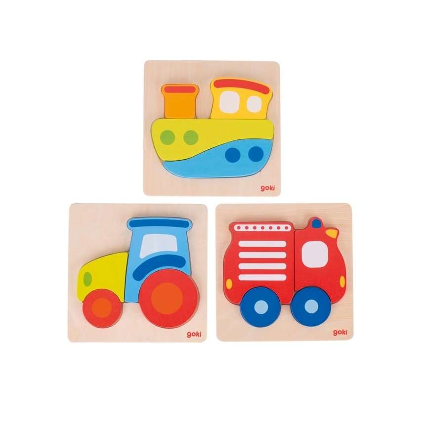 Goki Puzzle set tractor, boat, firetruck