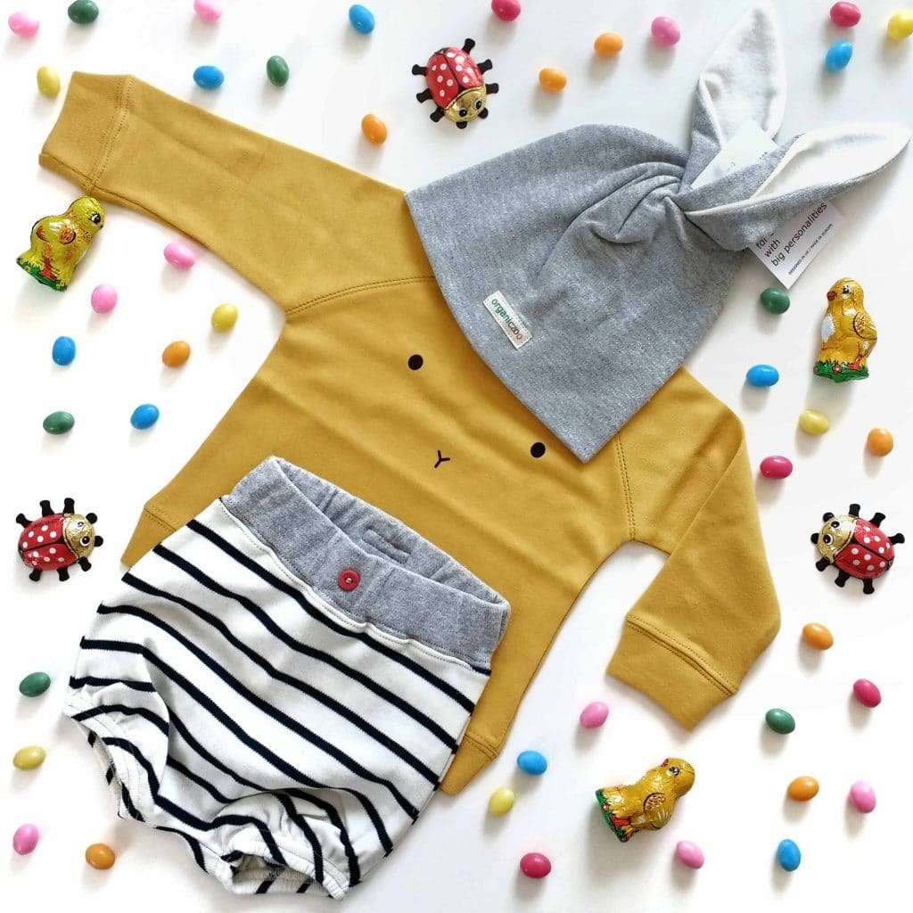 Mustard bunny jumper, bunny hat & Breton bloomers