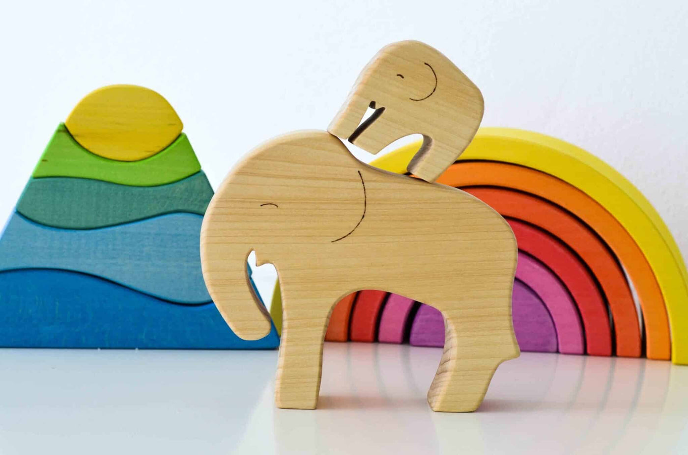 Ocamora Wooden Elephant with Baby