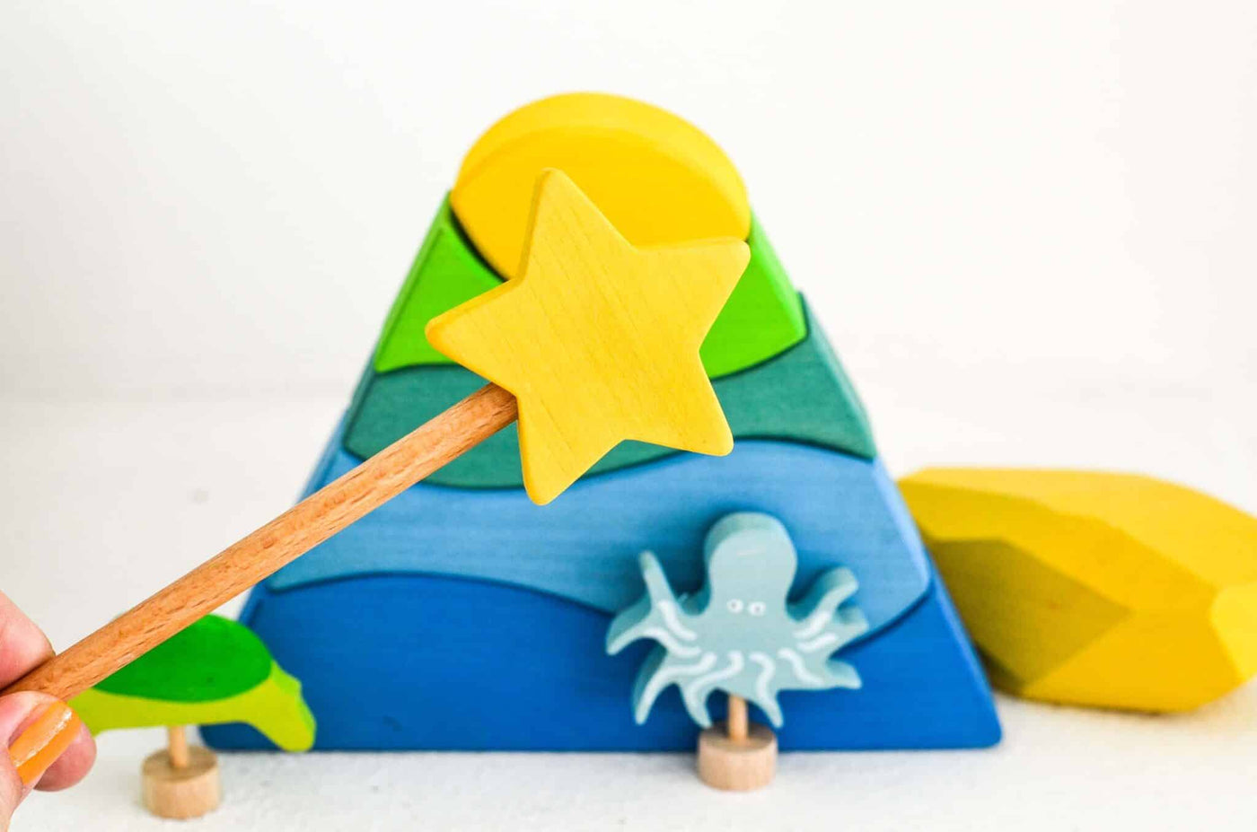 Ocamora Wooden Magic Wand (Yellow) & Stacking Mountain