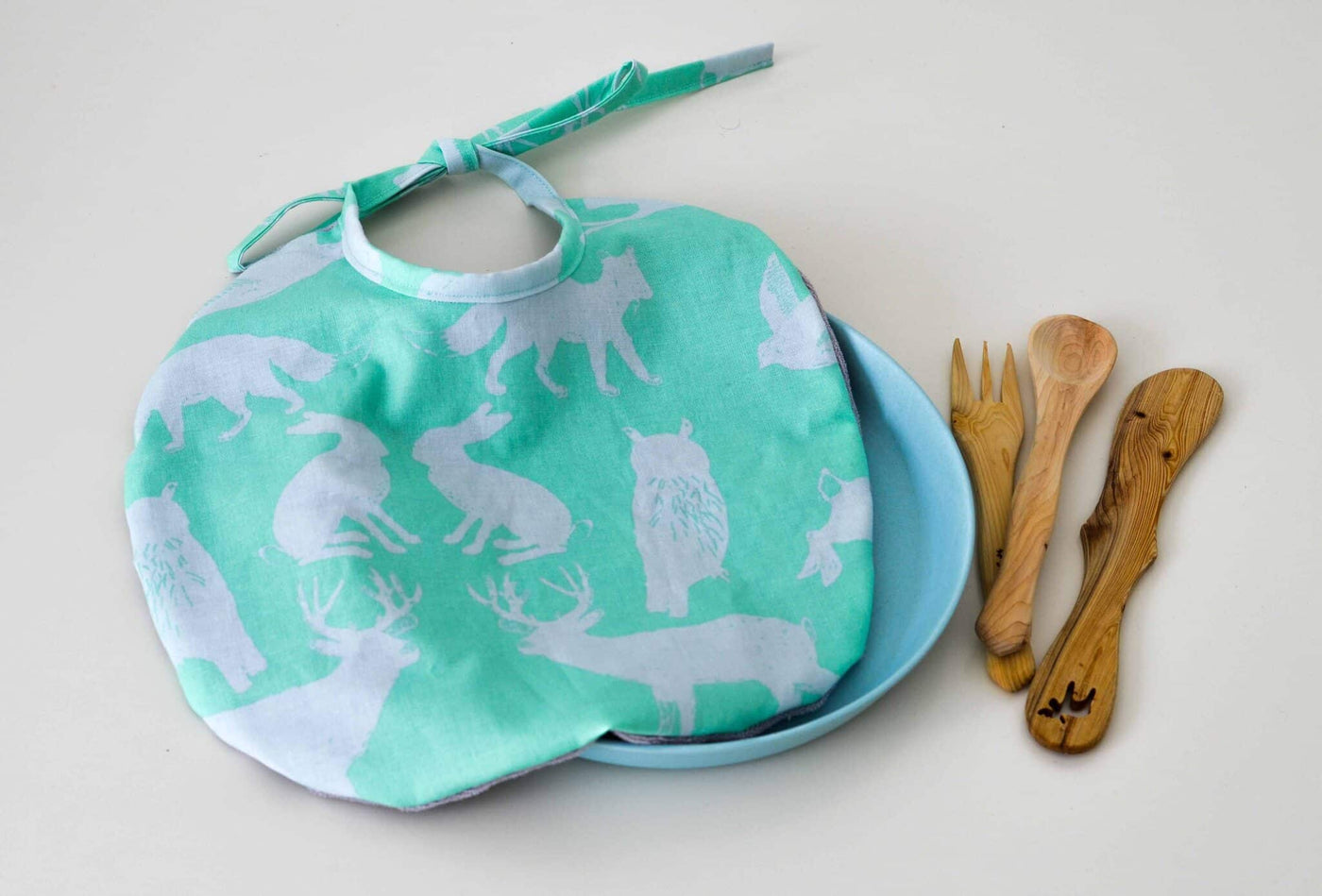 Organic Forest Animals Bib (Mint & Lavender)