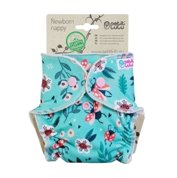 Petit Lulu Fitted Nappy Fluffy Organic (Newborn) - Ladybirds in the Meadow