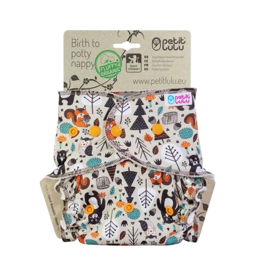 Petit Lulu Fitted Nappy Fluffy Organic (One Size) - Forest Friends (Snaps)