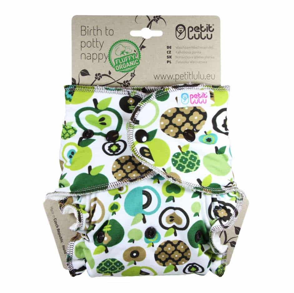 Petit Lulu Fluffy Organic Fitted Nappy (Maxi) - Snaps, Green Apples
