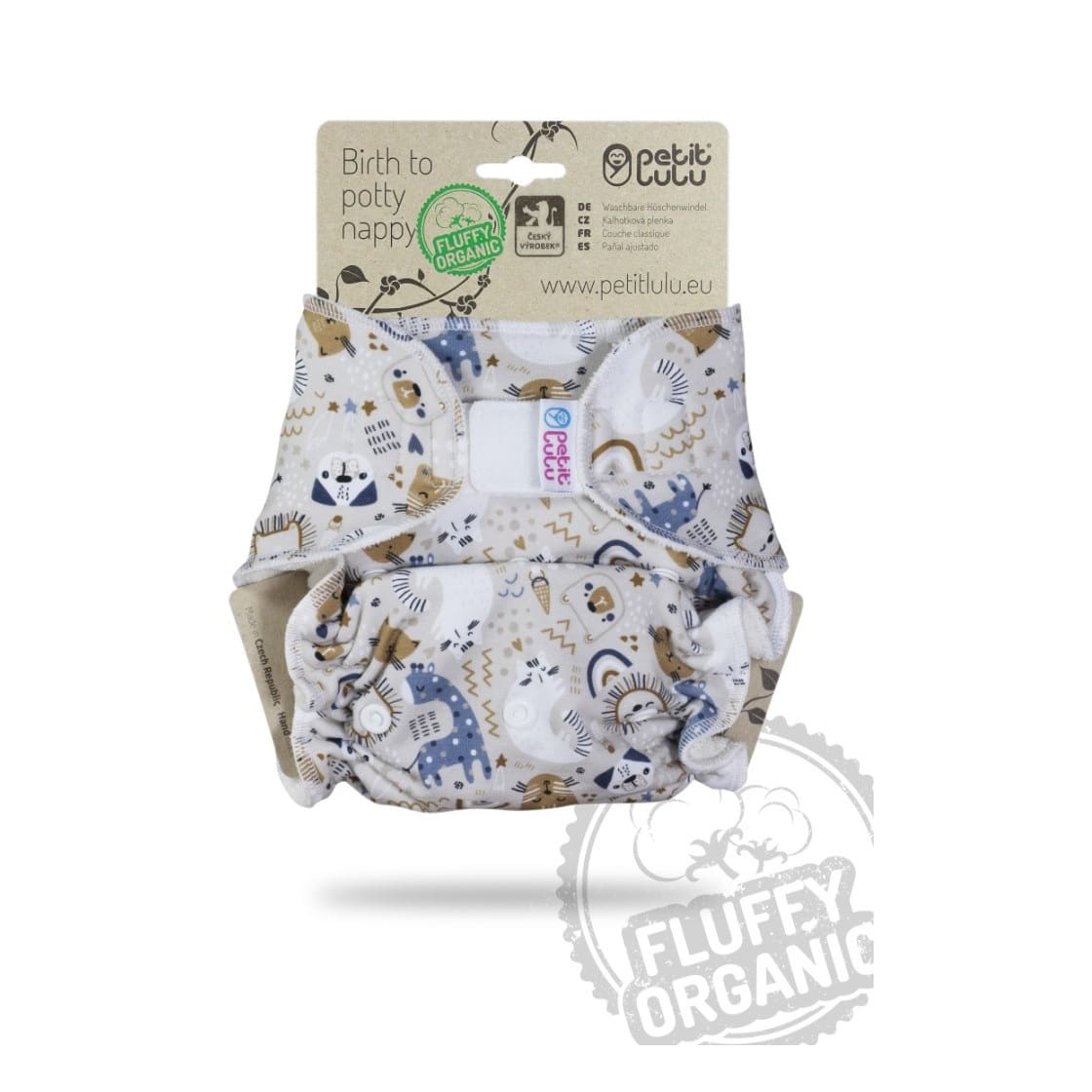 Petit Lulu Fluffy Organic Fitted Nappy (Maxi) - Velcro, Siesta in the Zoo