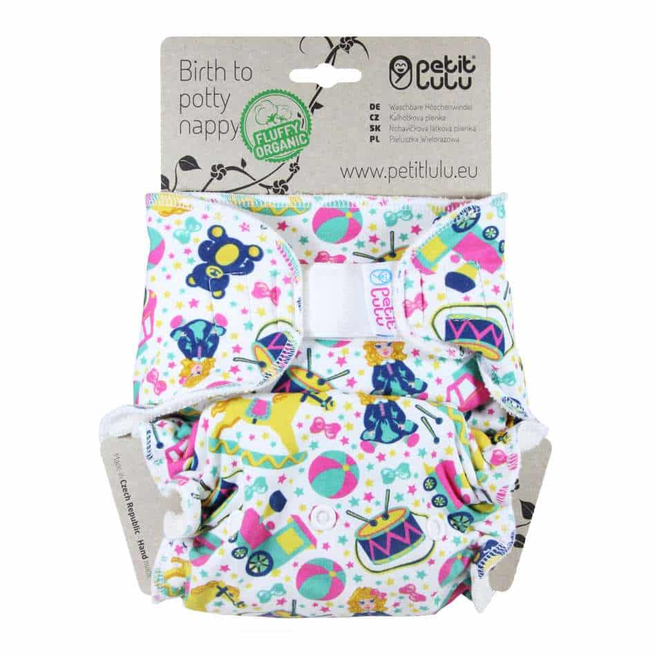 Petit Lulu Fluffy Organic Fitted Nappy (Maxi) - Velcro, Toy Heaven
