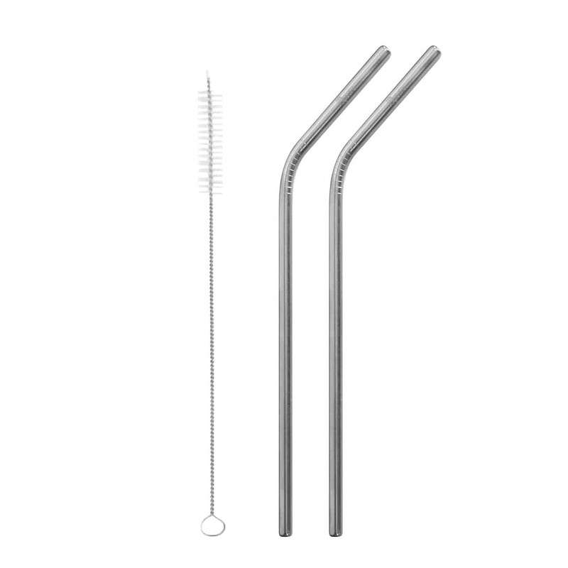 Qwetch Stainless Steel, Bent Straws (Set of 2 + Brush)