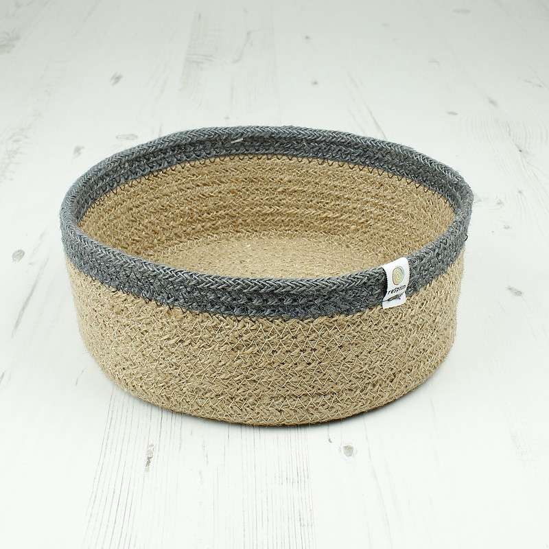 Respiin Shallow Seagrass & Jute Basket Large Natural Grey