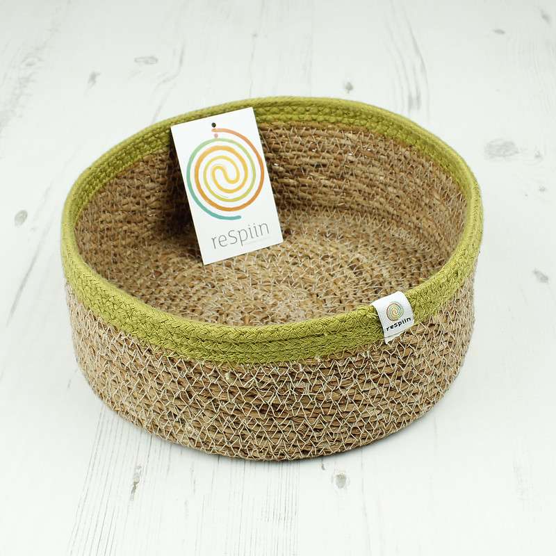 Respiin Shallow Seagrass & Jute Basket Medium - Natural Green (1)