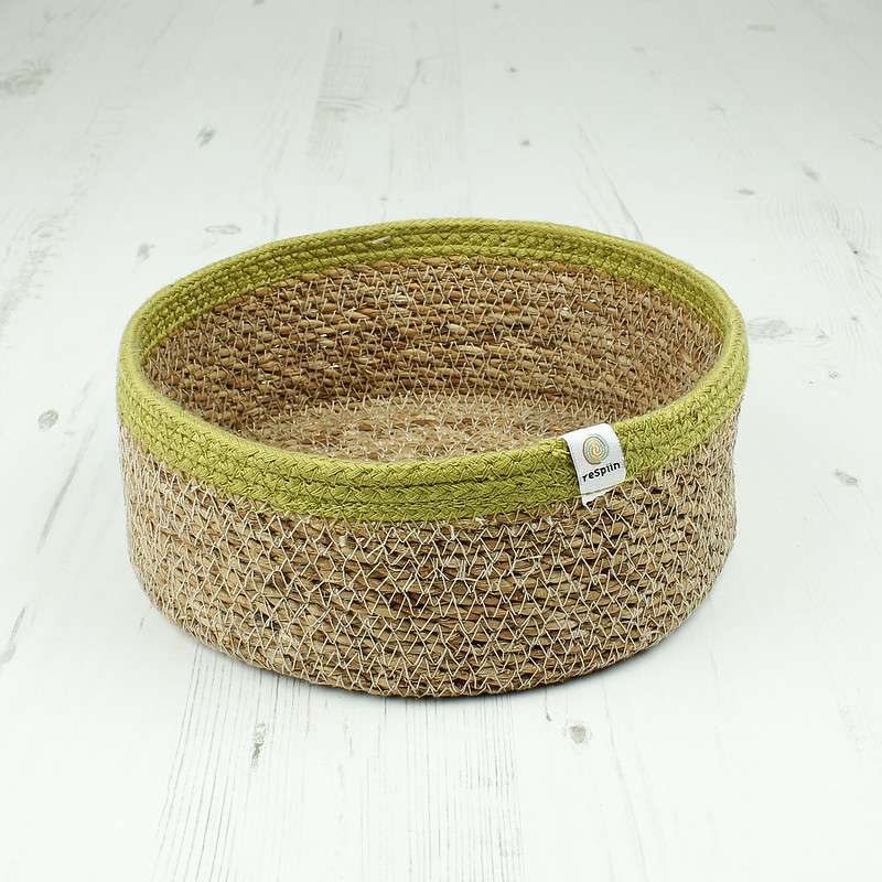 Respiin Shallow Seagrass & Jute Basket Medium - Natural Green (1)