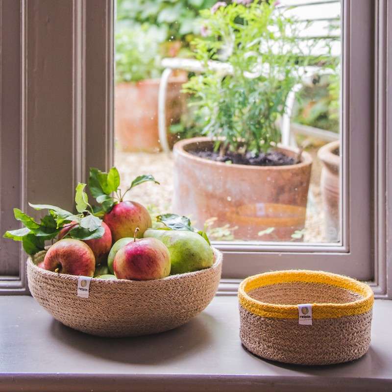 Respiin Shallow Seagrass & Jute Basket - Small - Natural Yellow