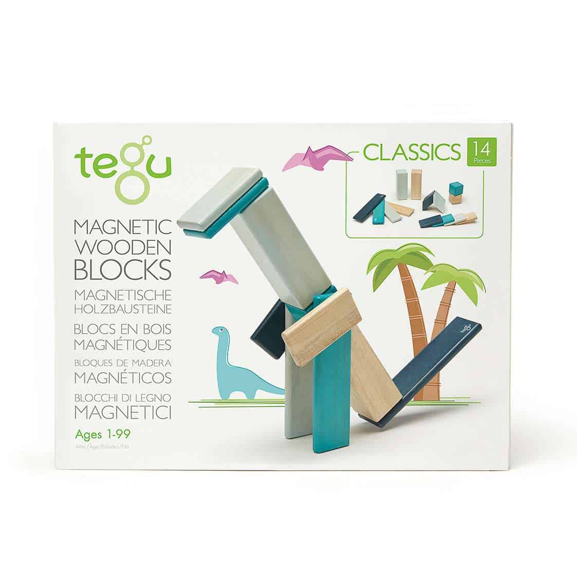 Tegu Magnetic Wooden Blocks (Classics - Blue, 14 pieces)