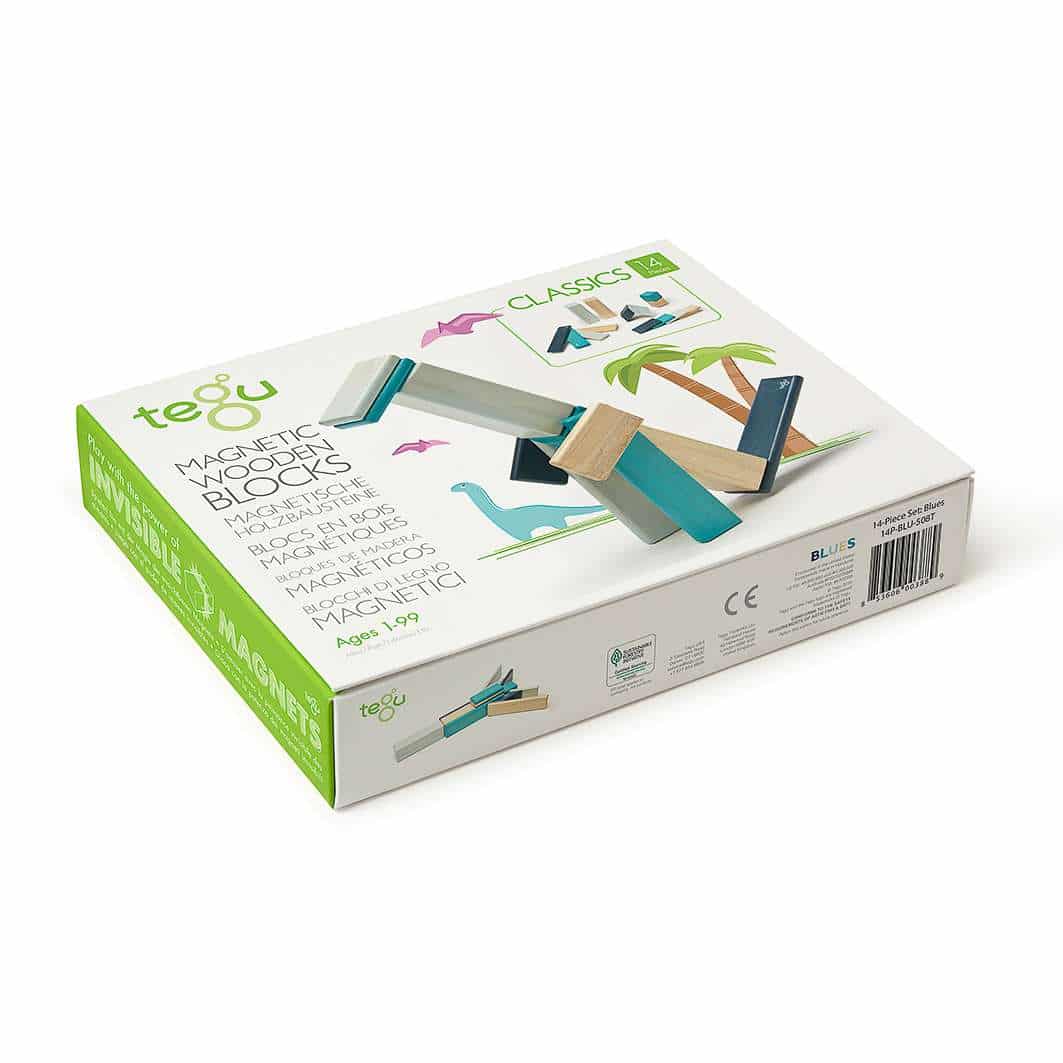 Tegu Magnetic Wooden Blocks (Classics - Blue, 14 pieces)