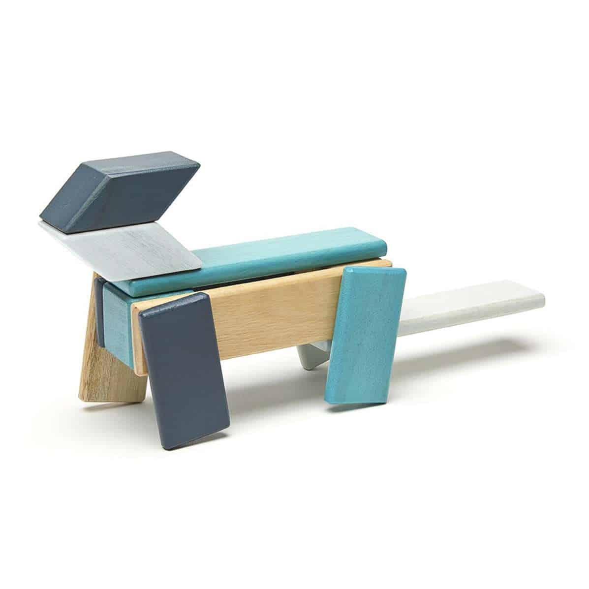 Tegu Magnetic Wooden Blocks (Classics - Blue, 14 pieces)