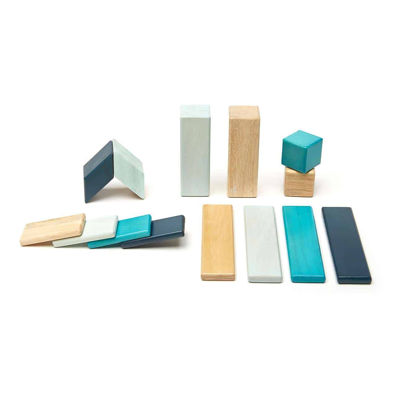 Tegu Magnetic Wooden Blocks (Classics - Blue, 14 pieces)