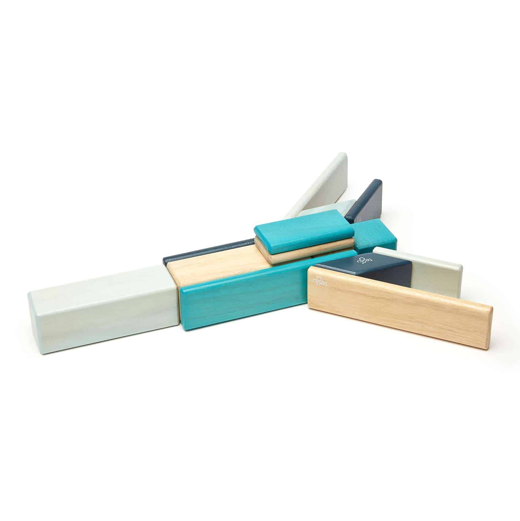 Tegu Magnetic Wooden Blocks (Classics - Blue, 14 pieces)