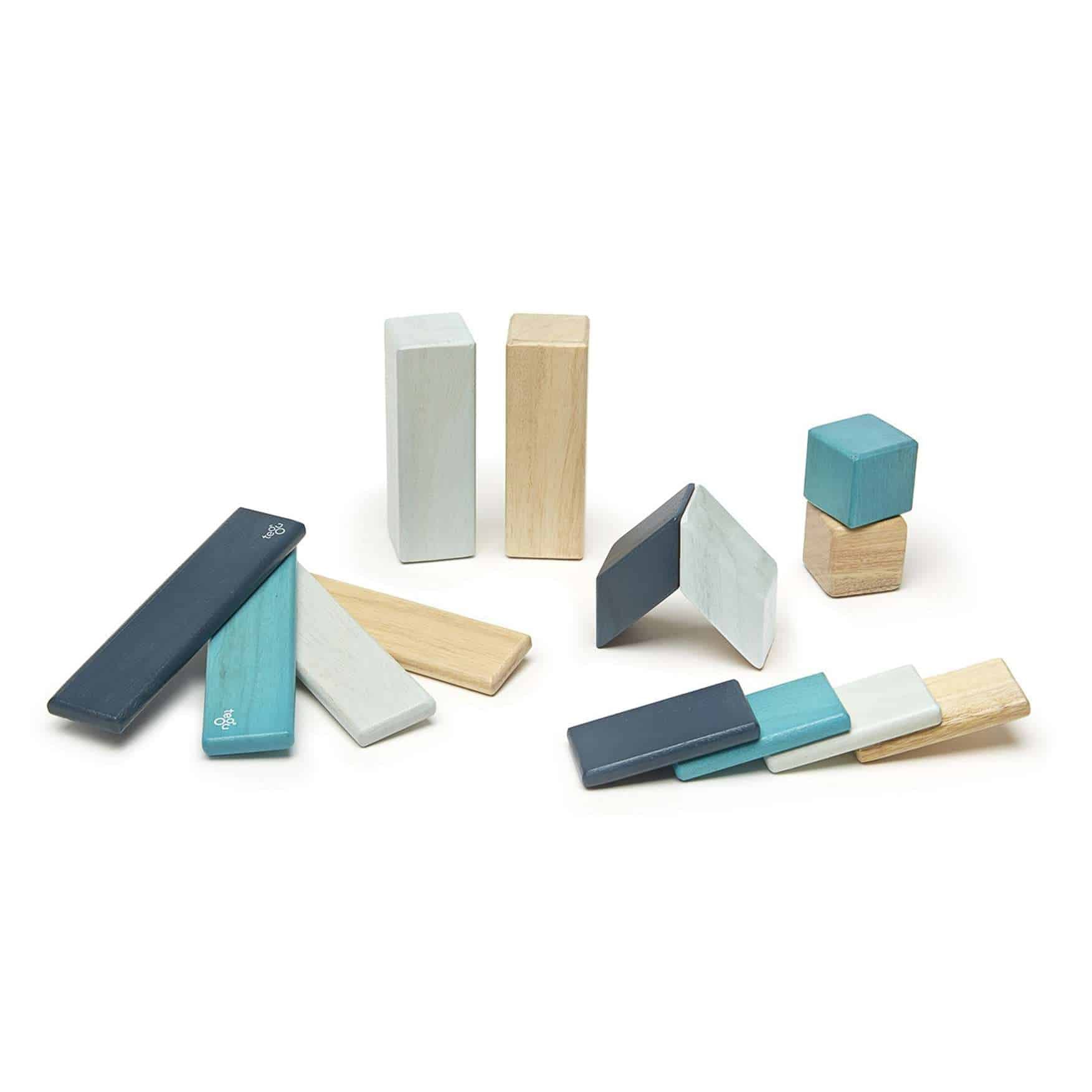 Tegu Magnetic Wooden Blocks (Classics - Blue, 14 pieces)