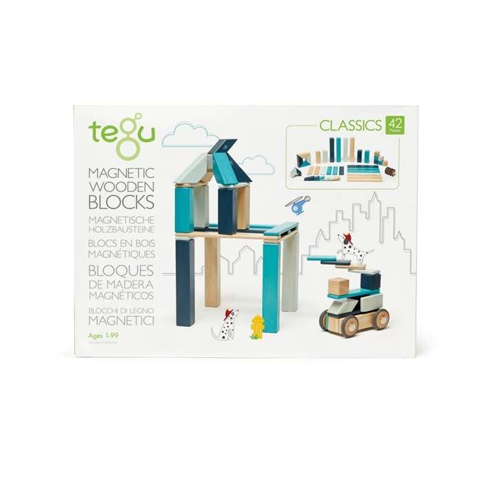 Tegu Magnetic Wooden Blocks Classics - Blue 42 pieces (1)