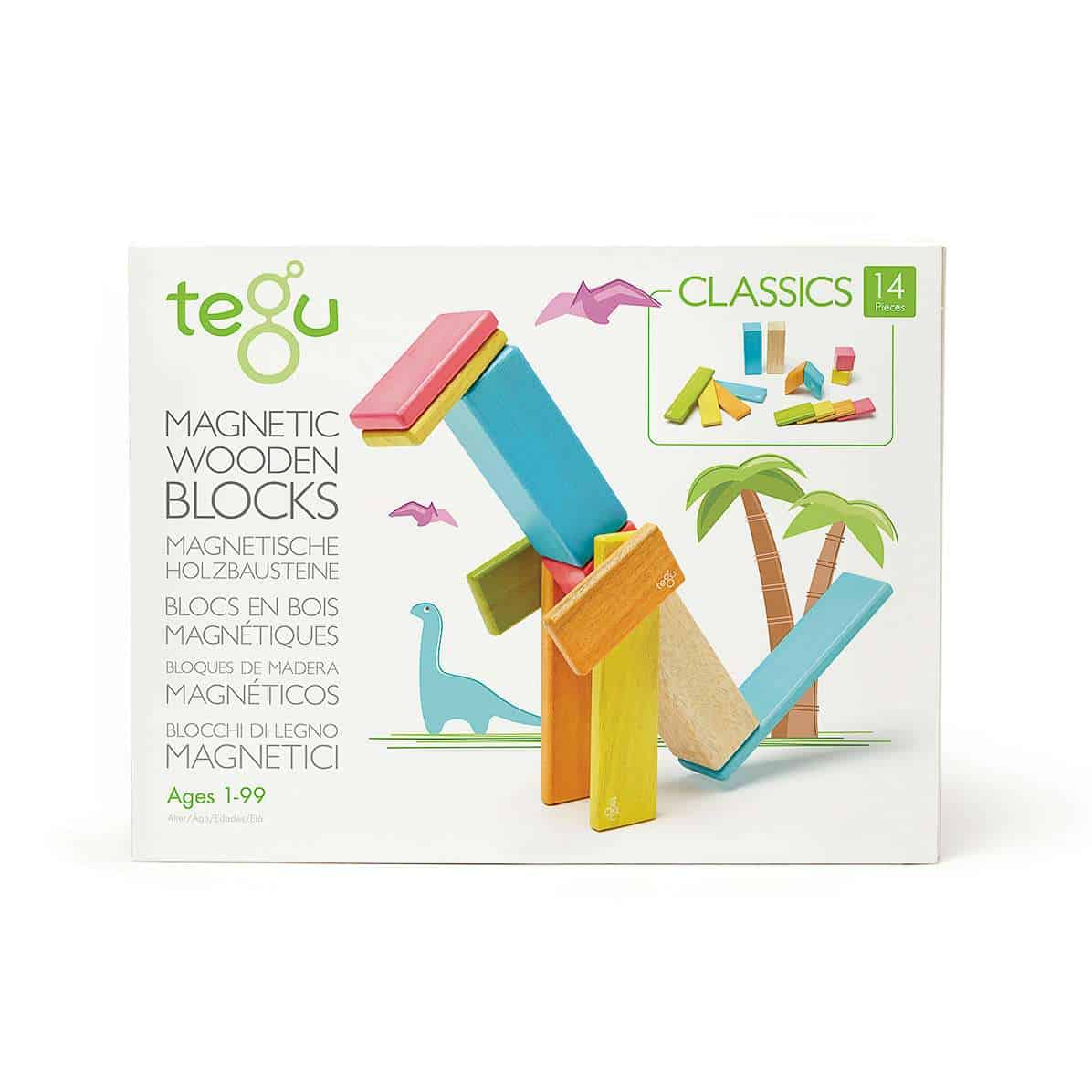 Tegu Magnetic Wooden Blocks (Classics - Colourful, 14 pieces)