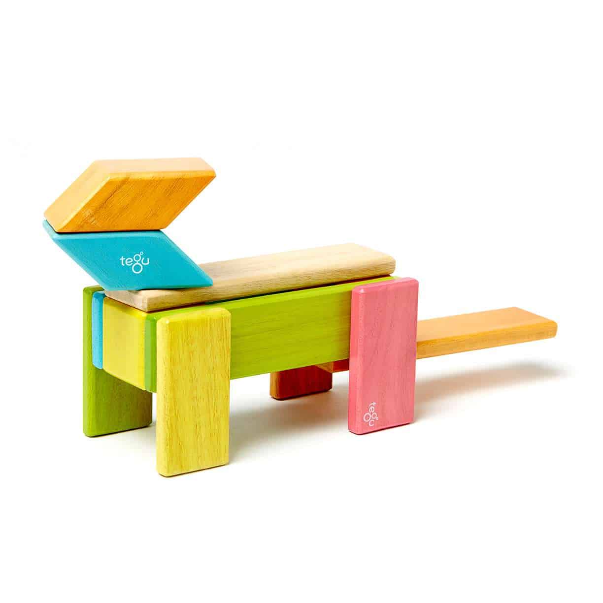 Tegu Magnetic Wooden Blocks (Classics - Colourful, 14 pieces)