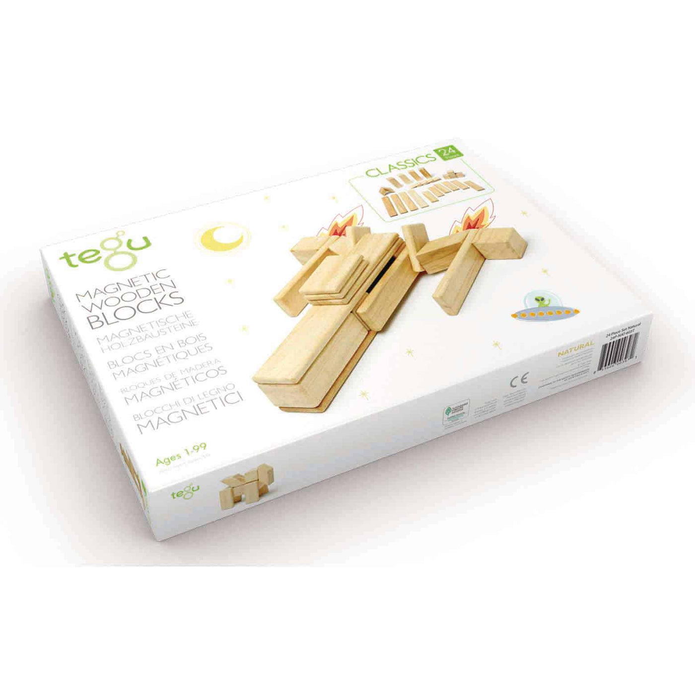 Tegu Magnetic Wooden Blocks (Classics - Natural, 24 pieces)